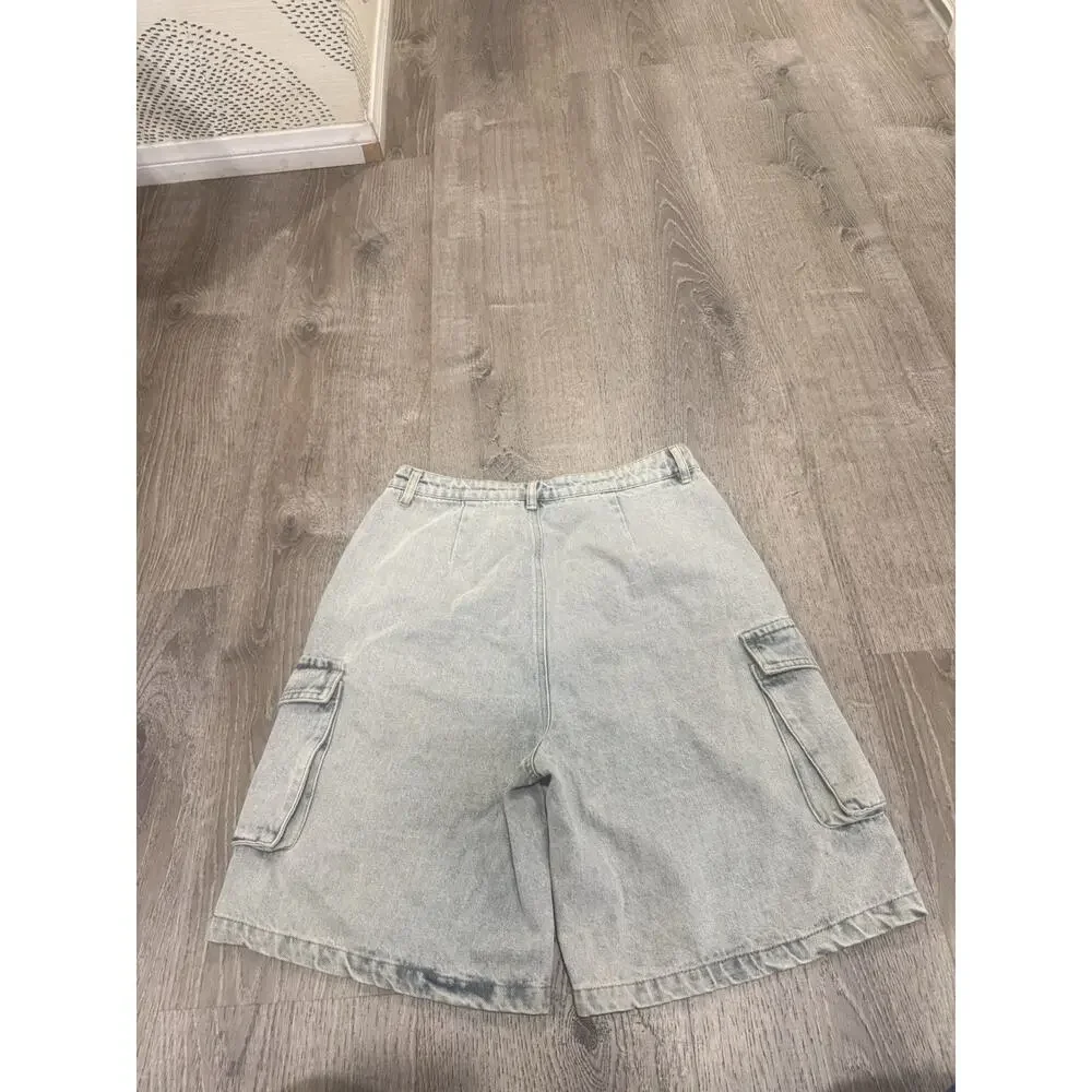 Beige Botany Women High Waisted Denim Cargo Bermudas Shorts Size S